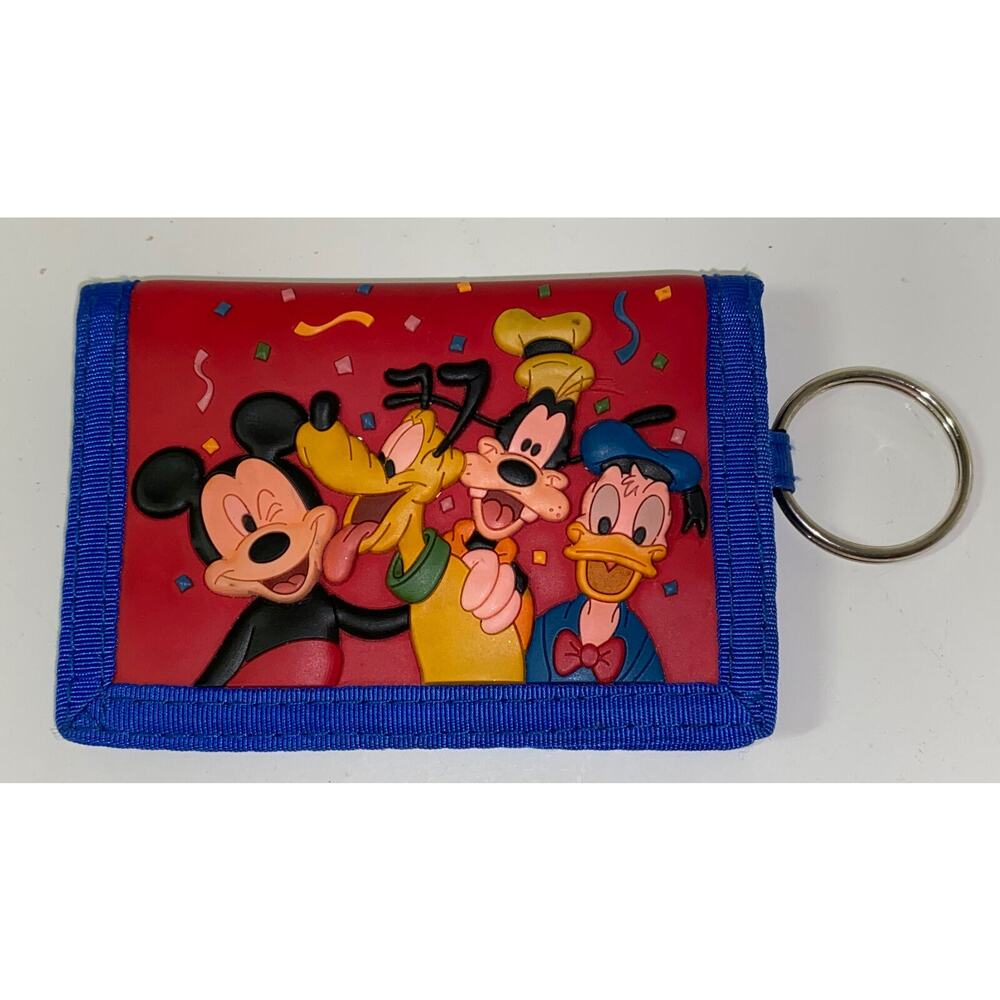 Vintage Disneyland Resort Wallet 3D Mickey Mouse Pluto Goofy Donald Key Ring Tag